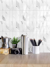 Calacatta White Marble Peel & Stick Composite Wall Tiles - (28.8 x 29.6cm)